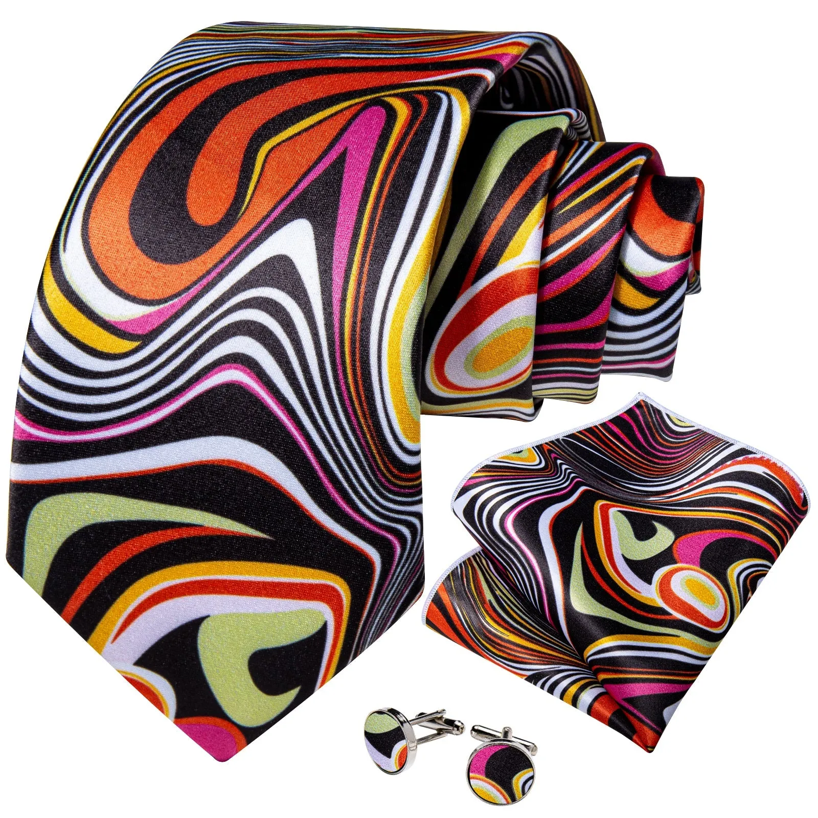 Black Orange Novelty Silk Men's Tie Hanky Cufflinks Set sold by Ties2You product image thumbnail 2