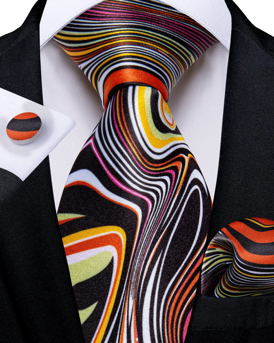 Black Orange Novelty Silk Men's Tie Hanky Cufflinks Set sold by Ties2You product image thumbnail 3