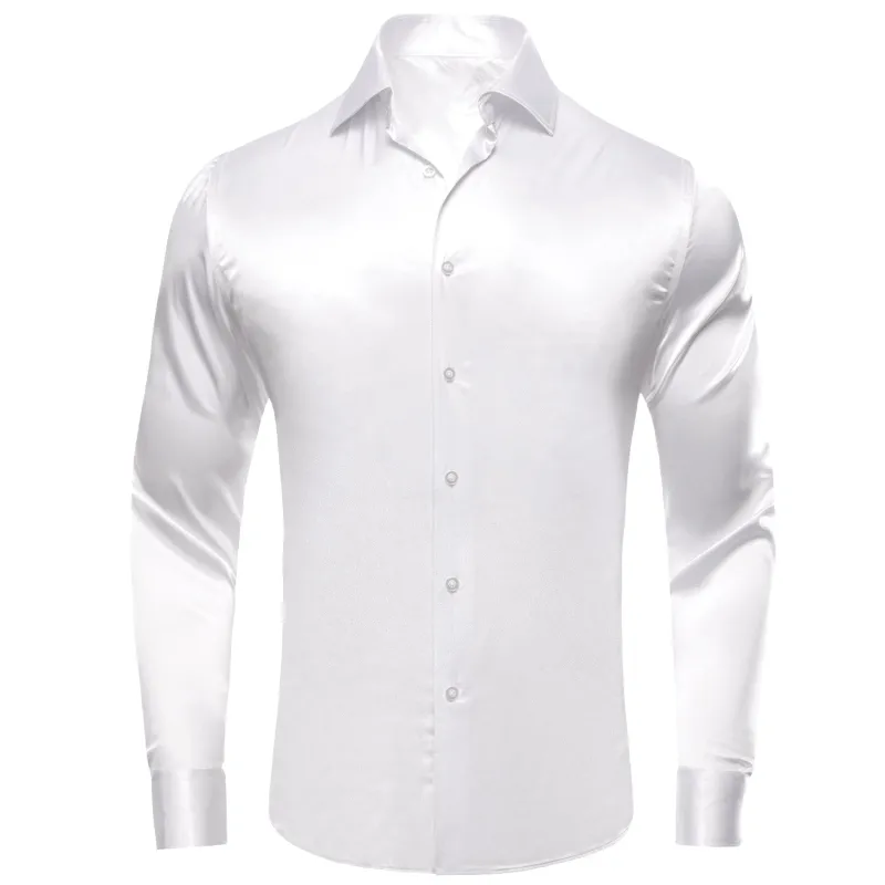 White Solid Satin Men's Long Sleeve Shirt sold by Ties2You