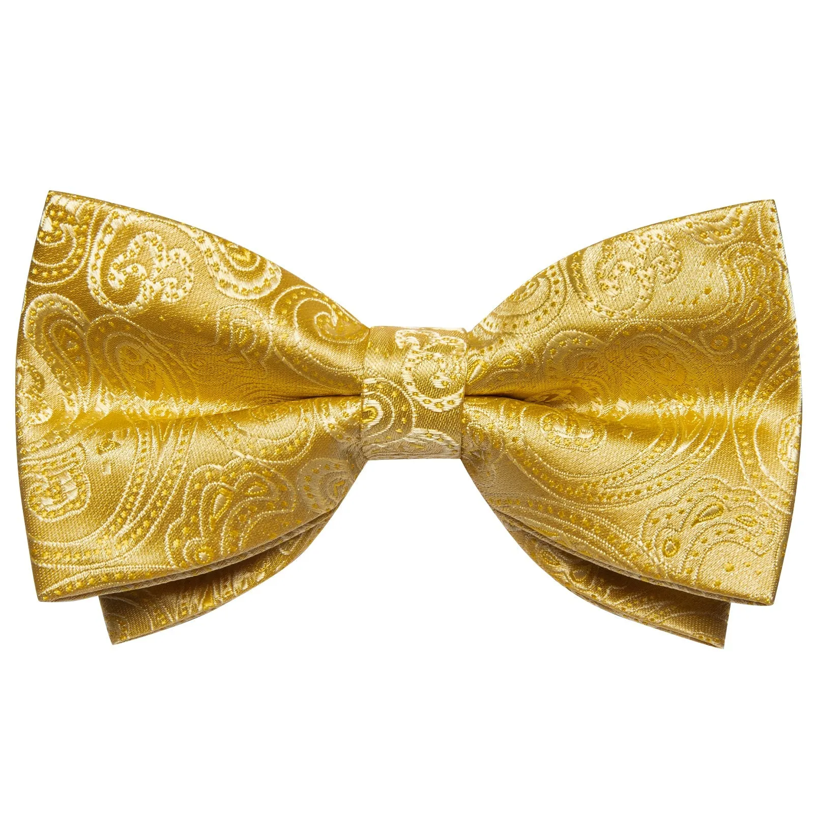 Golden Yellow Paisley Jacquard Silk Men Vest Necktie Bow Tie Handkerchief Cufflinks Set sold by Ties2You product image thumbnail 4