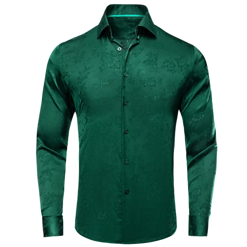 Ties2you Mens Emerald Green Casual Shirt Floral Silk Long Sleeve Button Down Shirts sold by Ties2You
