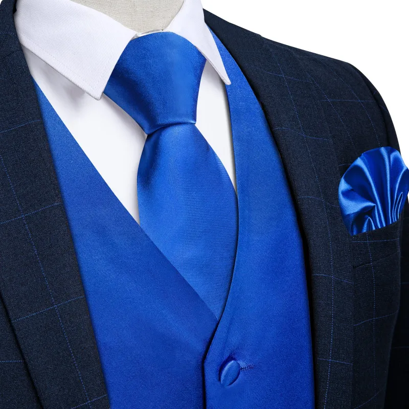 Satin Klein Blue Solid Men's Vest Tie Set sold by Ties2You