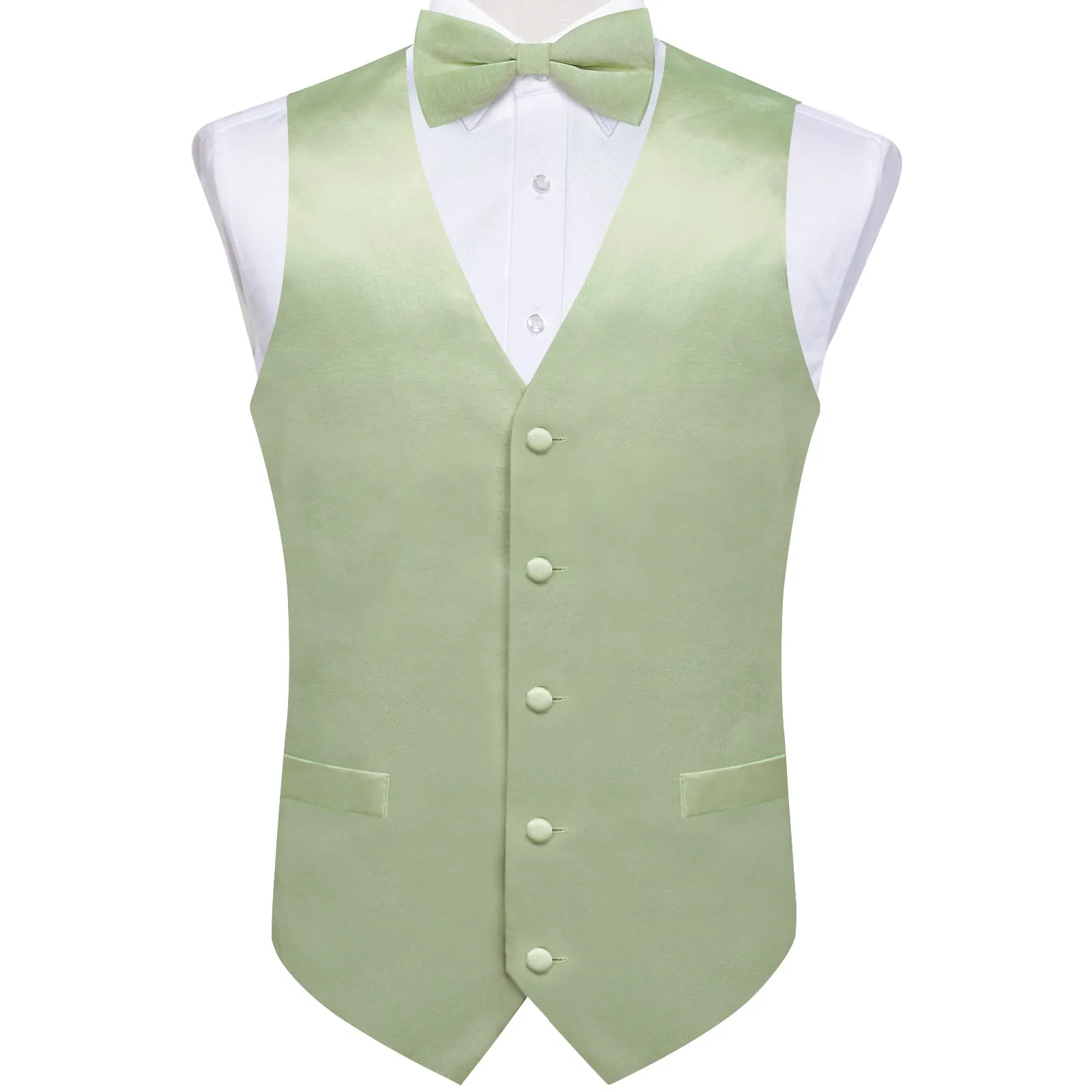 Satin Light Green Solid Men's Vest Bowtie Set sold by Ties2You