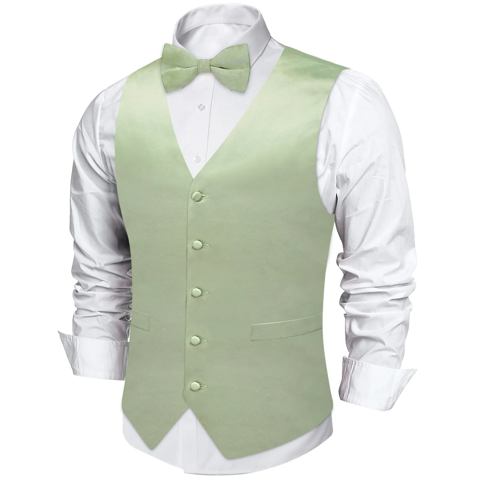Satin Light Green Solid Men's Vest Bowtie Set sold by Ties2You product image thumbnail 3