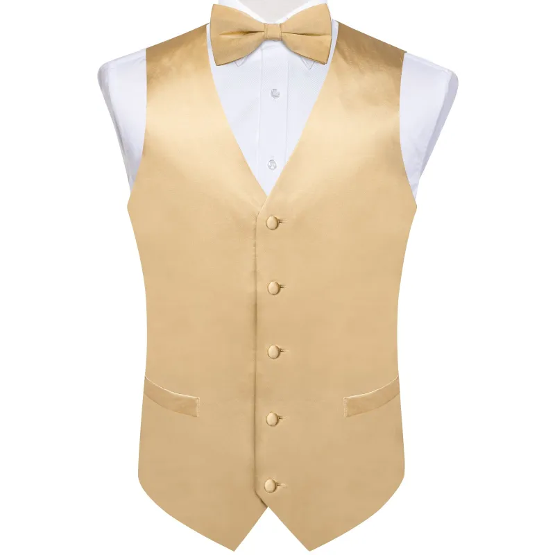 Ties2you Men's Work Vest Satin Champagne Solid Vest Bow Tie Set made by Ties2You