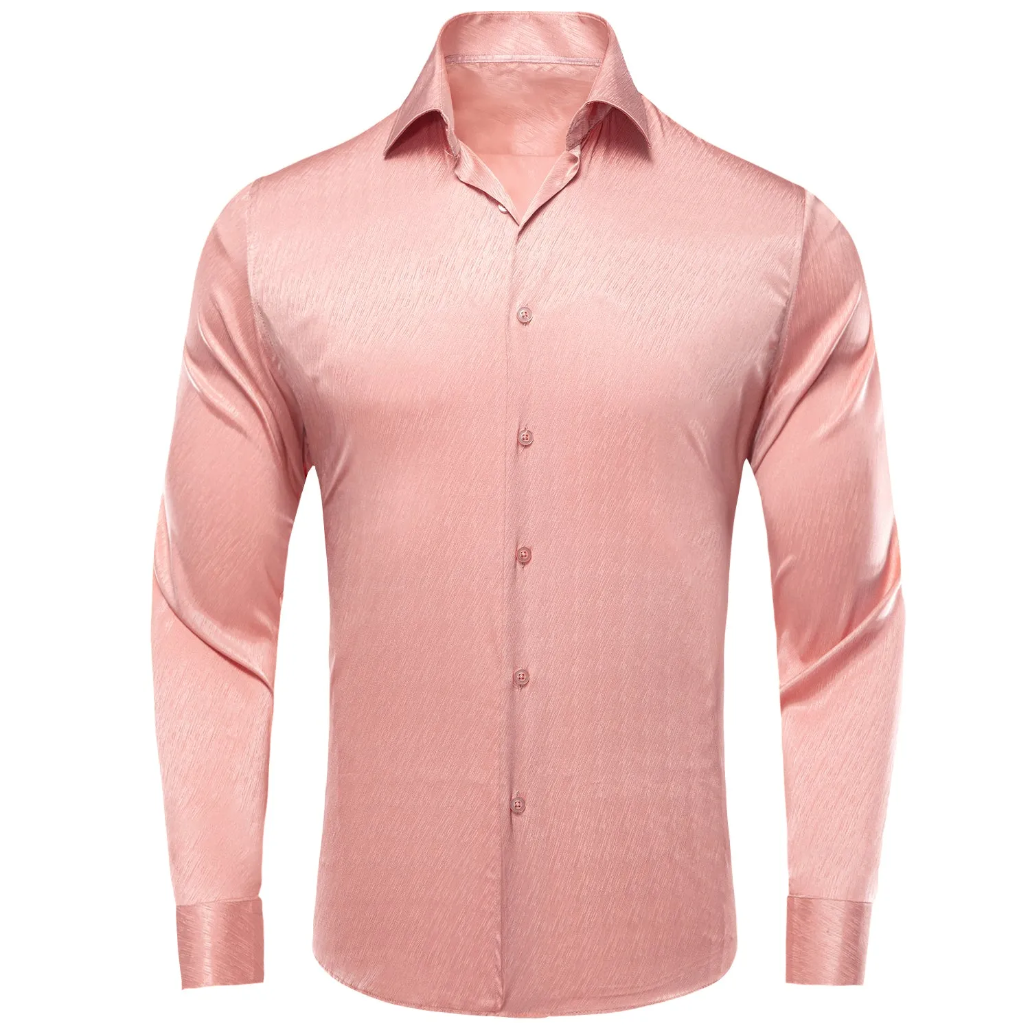 Coral Pink Solid Silk Men's Long Sleeve Shirt sold by Ties2You