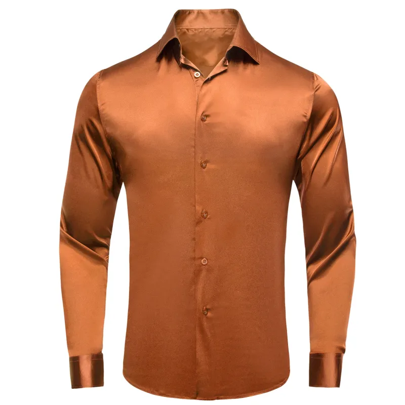 Ties2you Solid Satin Dress Shirts Mens Copper Long Sleeve Button Down Formal Shirt sold by Ties2You