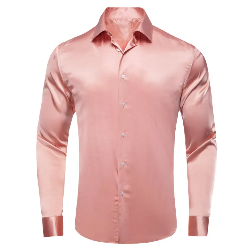 Ties2you Rose Gold Satin Dress Shirts Mens Solid Long Sleeve Button Down Formal Shirt sold by Ties2You