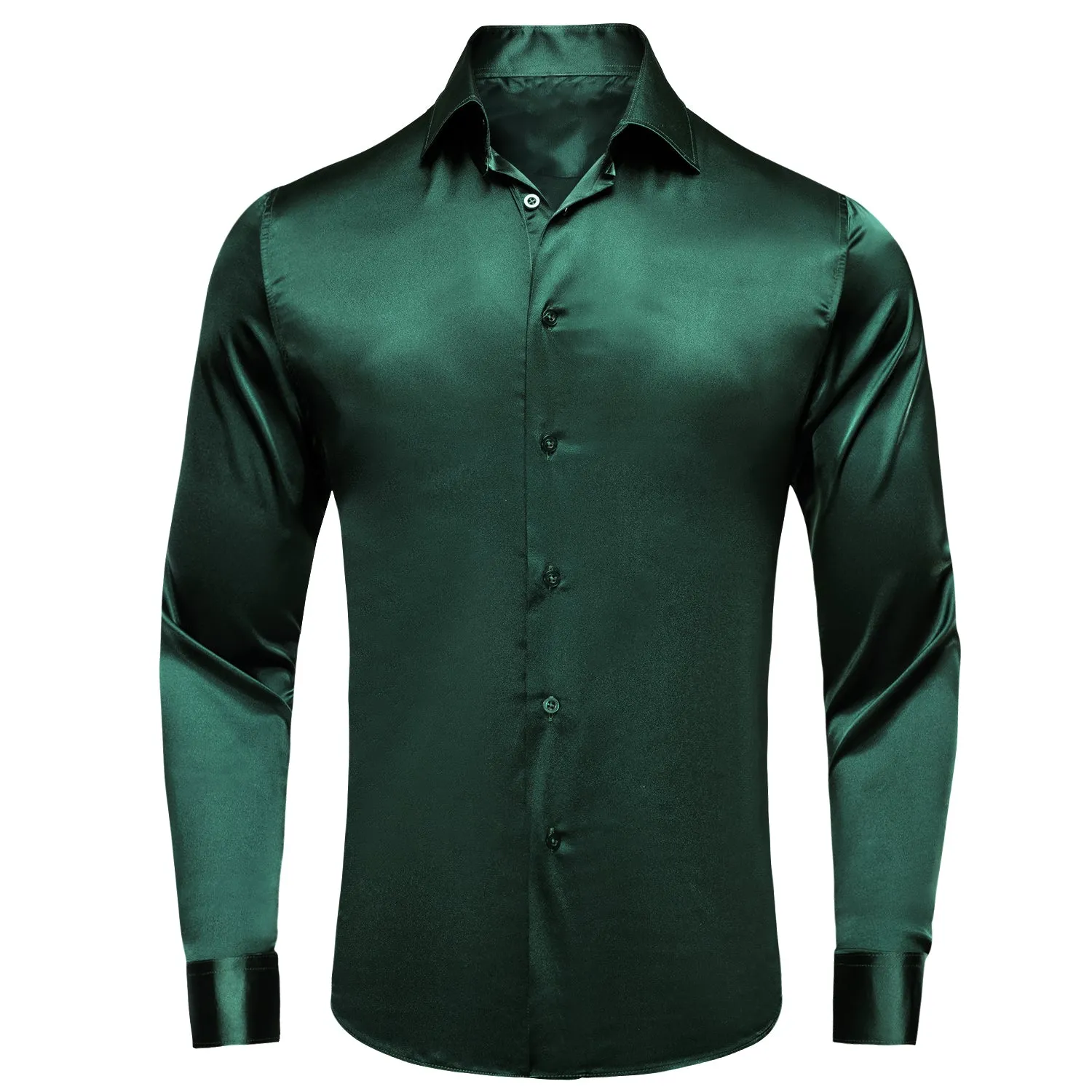 Ties2you Hunter Green Satin Dress Shirts Mens Solid Long Sleeve Button Down Formal Shirt sold by Ties2You