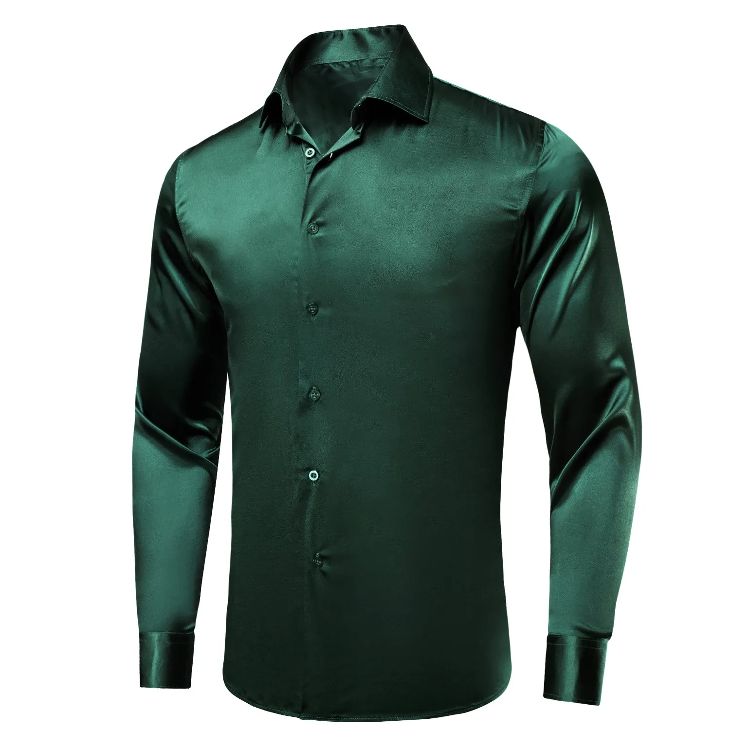 Ties2you Hunter Green Satin Dress Shirts Mens Solid Long Sleeve Button Down Formal Shirt sold by Ties2You product image thumbnail 2