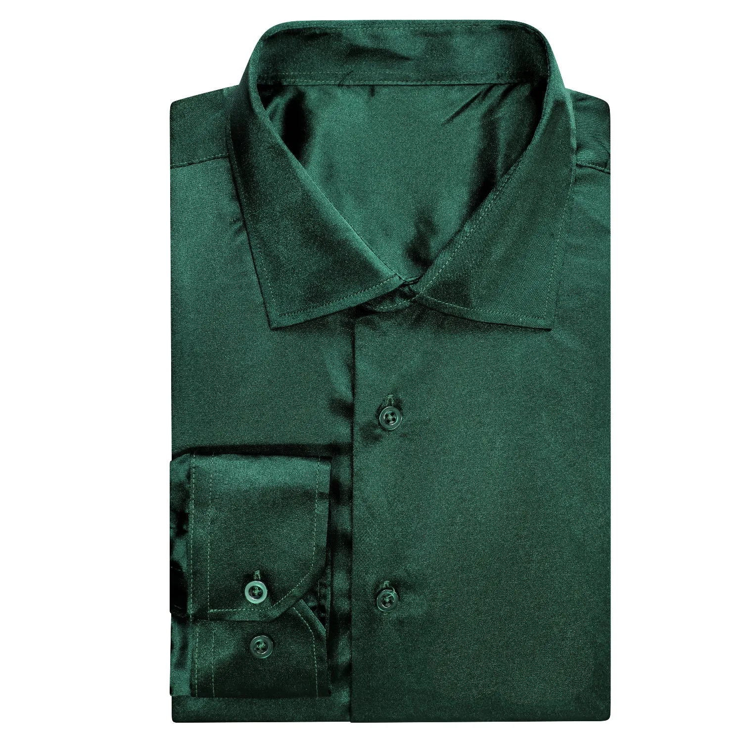 Ties2you Hunter Green Satin Dress Shirts Mens Solid Long Sleeve Button Down Formal Shirt sold by Ties2You product image thumbnail 3