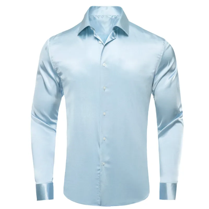 Ties2you Button Down Shirt Light Blue Solid Satin Men's Long Sleeve Shirt sold by Ties2You