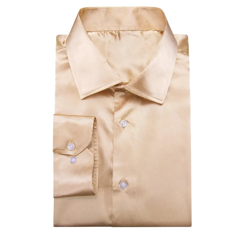 Champagne Solid Satin Men's Long Sleeve Shirt sold by Ties2You