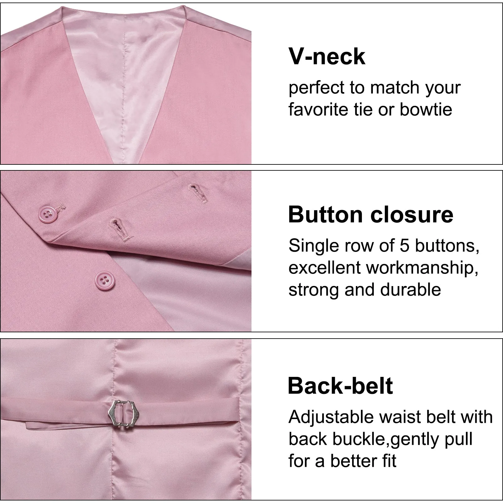 Pink Solid Silk Men's Classic Vest sold by Ties2You product image thumbnail 4