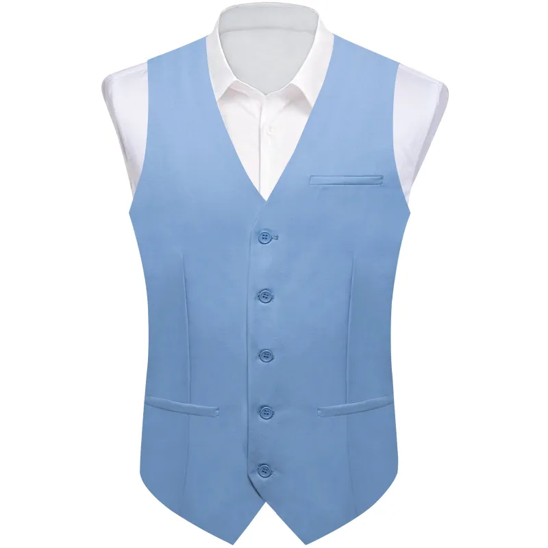 Sky Blue Solid Silk Men's Classic Vest sold by Ties2You