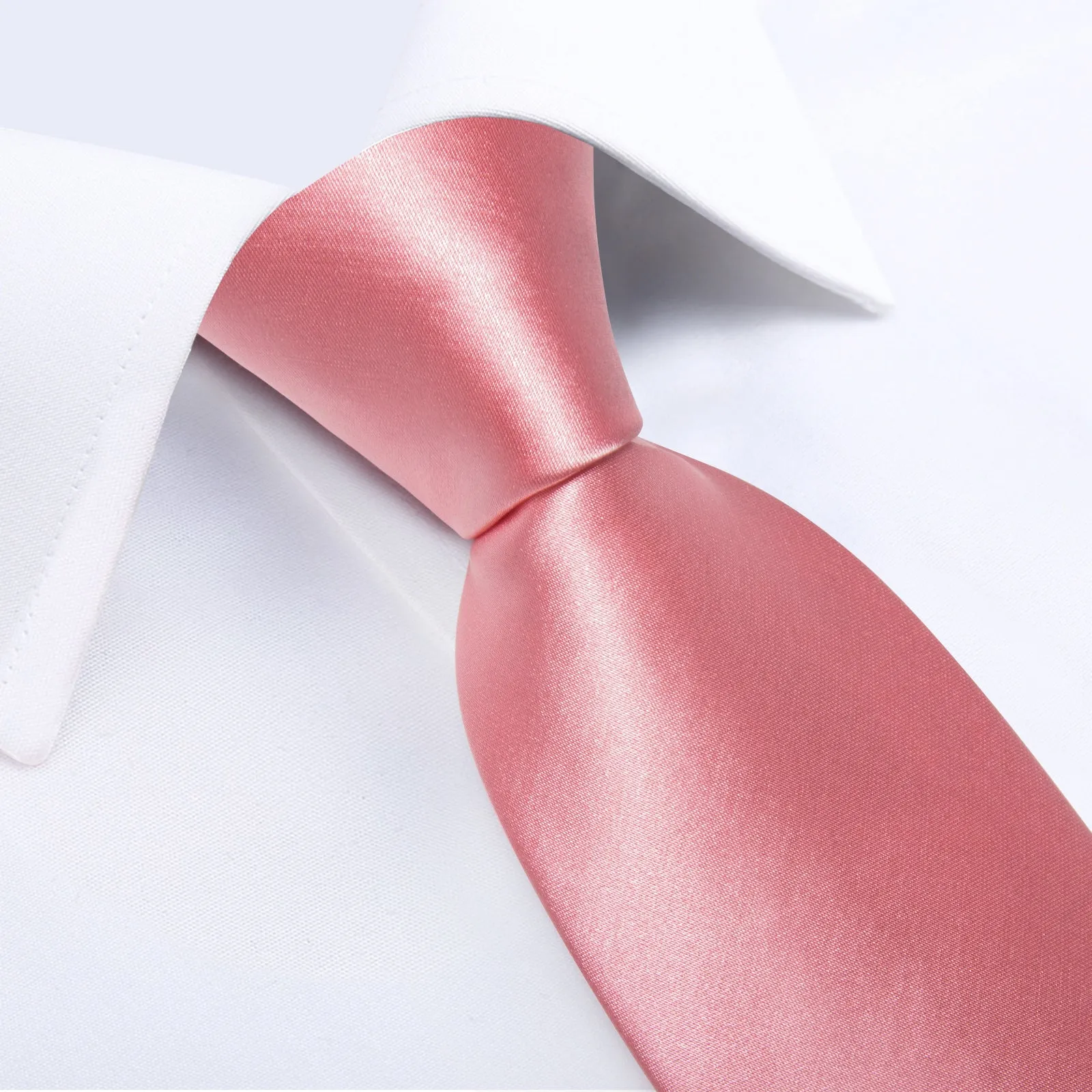 Pink Satin Solid Silk Tie Pocket Square Set with Tie Clip sold by Ties2You product image thumbnail 2