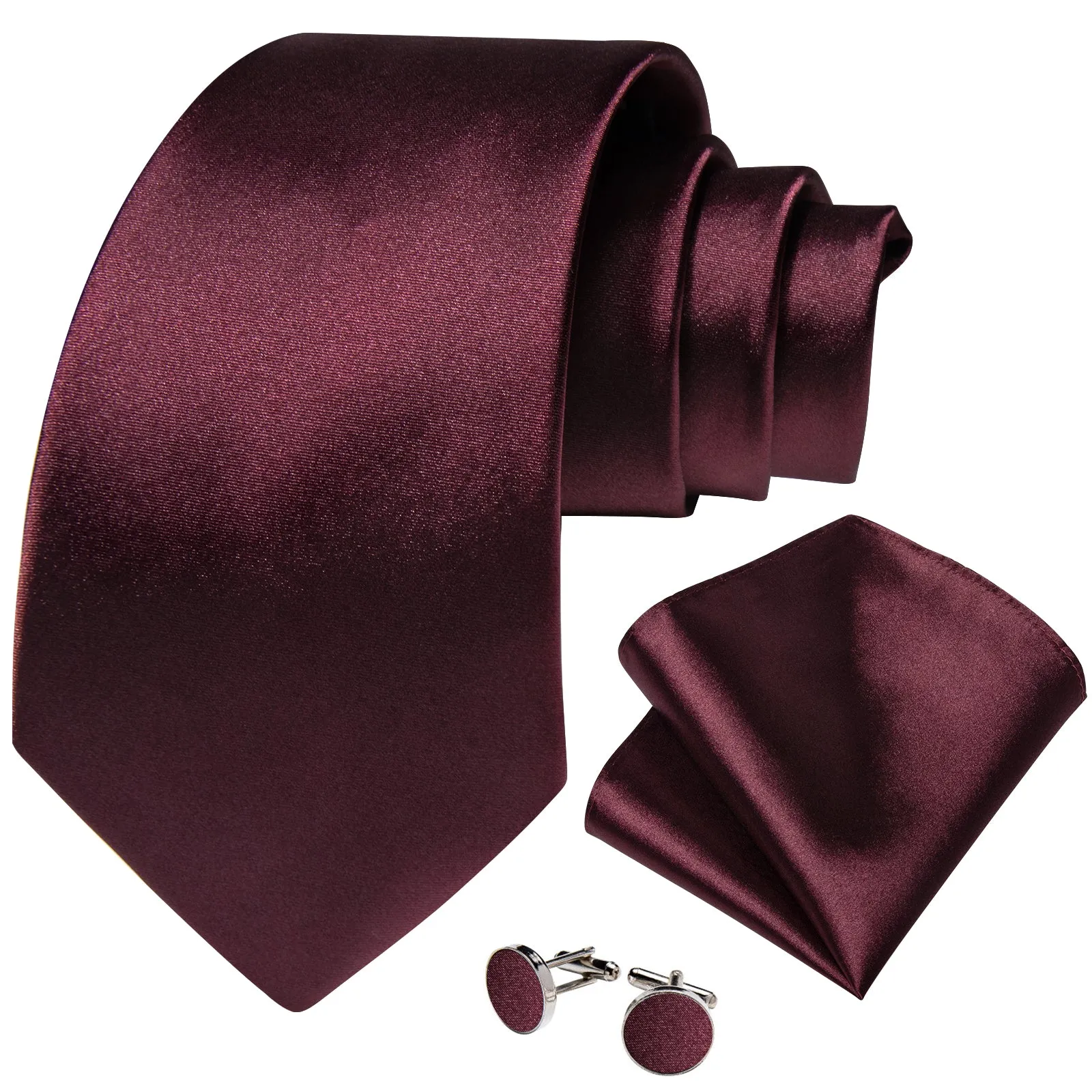 Burgundy Red Solid Silk Tie Pocket Square Cufflinks Set with Tie Clip sold by Ties2You product image thumbnail 3