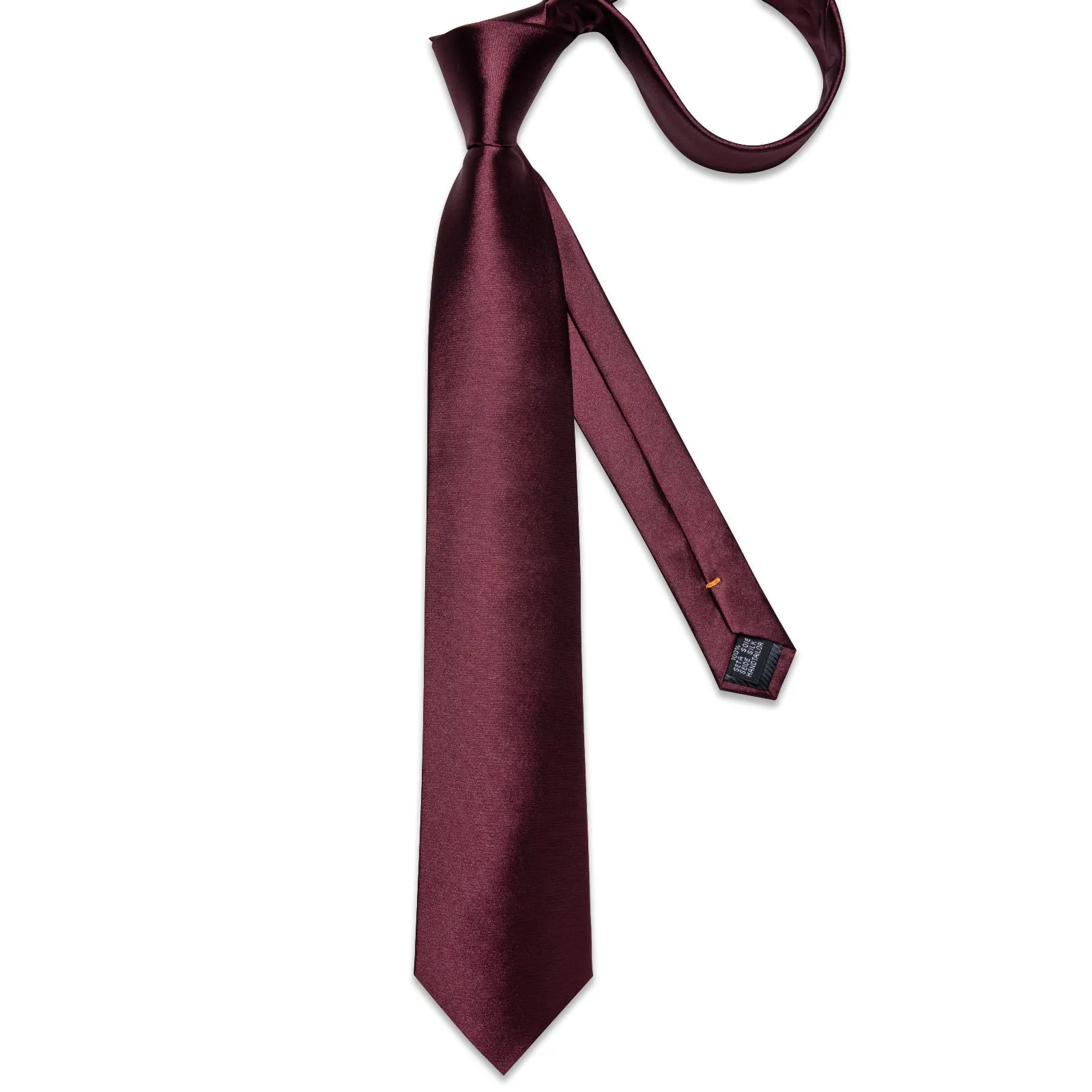 Burgundy Red Solid Silk Tie Pocket Square Cufflinks Set with Tie Clip sold by Ties2You product image thumbnail 4