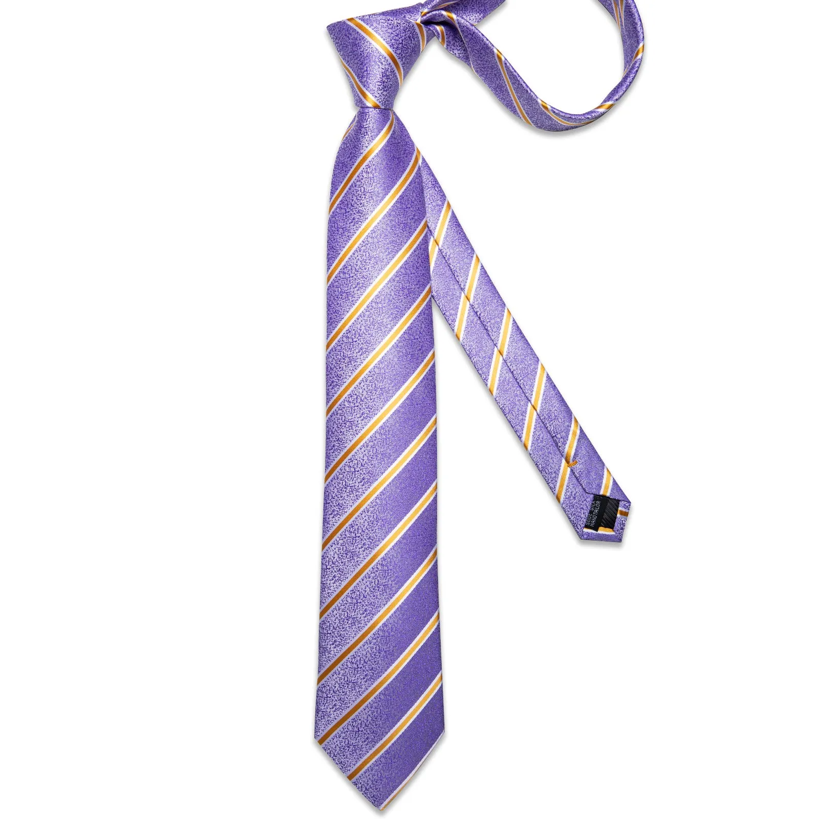 Purple Yellow Striped Silk Tie Pocket Square Cufflinks Set sold by Ties2You product image thumbnail 3