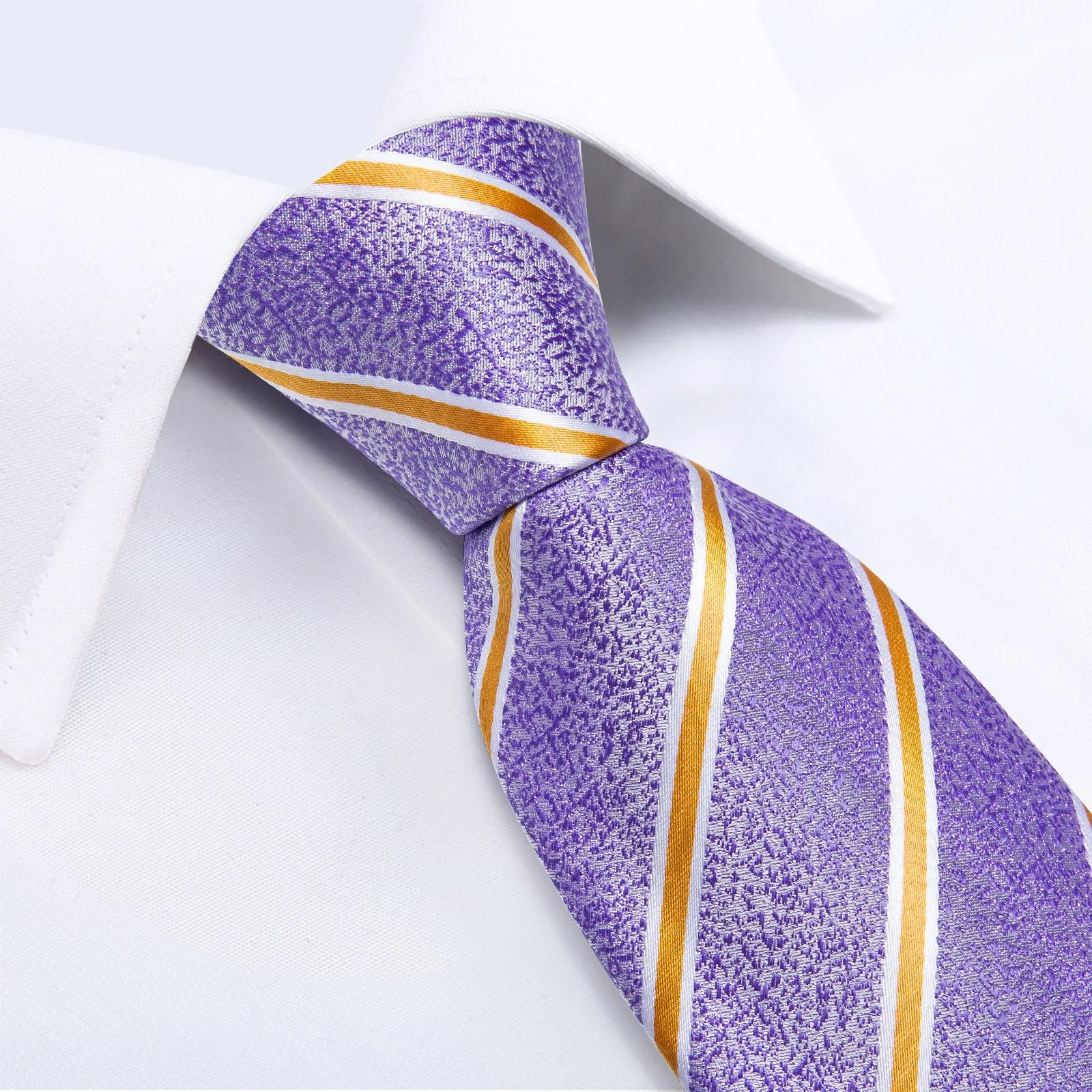 Purple Yellow Striped Silk Tie Pocket Square Cufflinks Set sold by Ties2You product image thumbnail 4