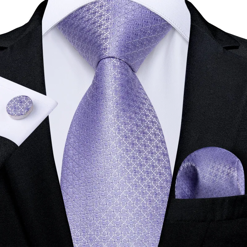 Ties2you Lavender Wedding Tie Silk Plaid Necktie Pocket Square Cufflinks Set sold by Ties2You