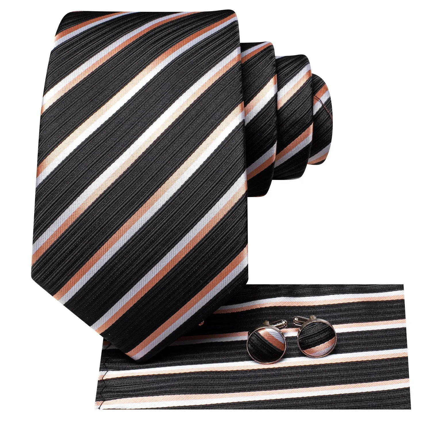 Black Pink Striped Tie Pocket Square Cufflinks Set sold by Ties2You product image thumbnail 2