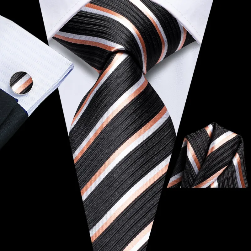 Black Pink Striped Tie Pocket Square Cufflinks Set sold by Ties2You