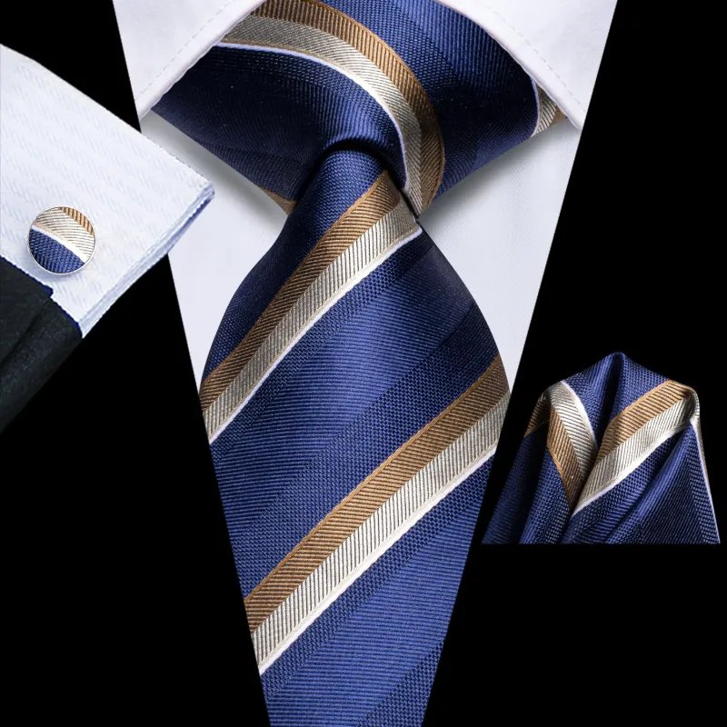 Royal Blue Striped Tie Pocket Square Cufflinks Set sold by Ties2You
