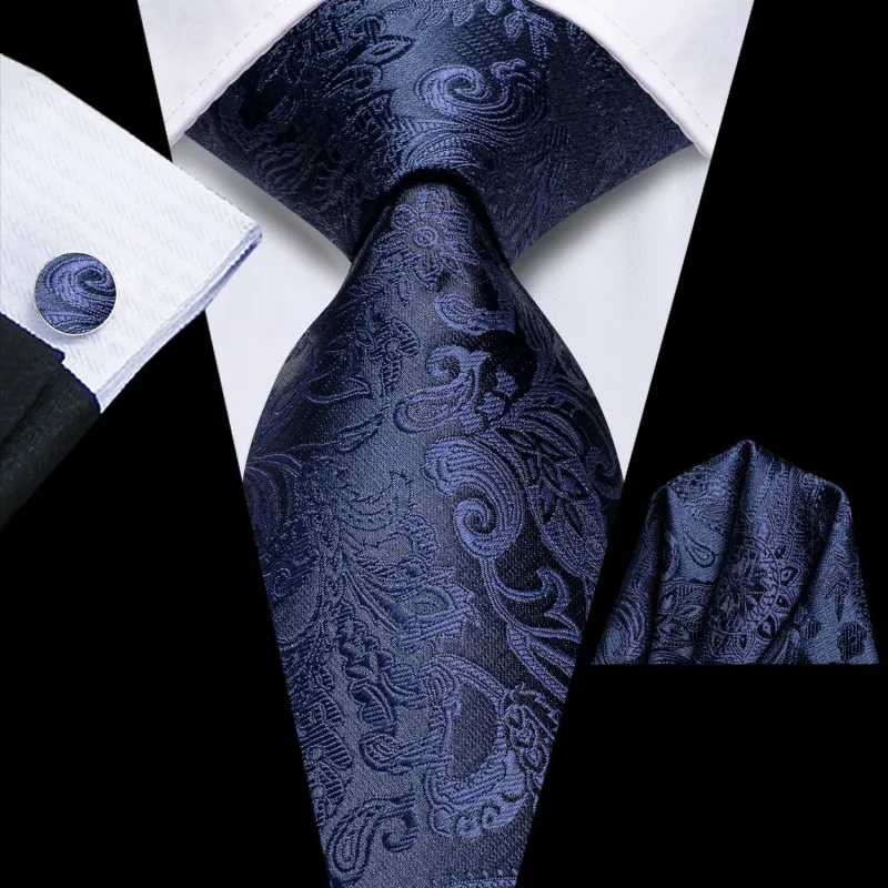 Navy Blue Paisley Tie Pocket Square Cufflinks Set sold by Ties2You