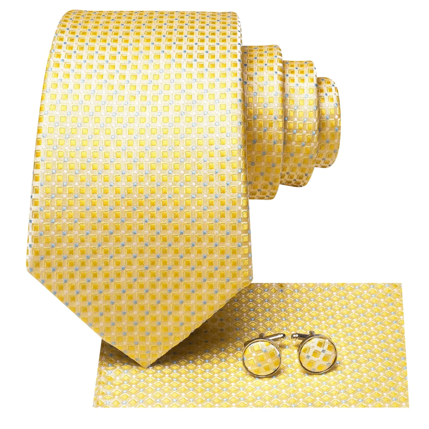 Golden Plaid Tie Pocket Square Cufflinks Set sold by Ties2You product image thumbnail 2