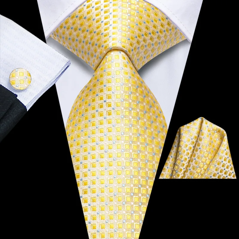 Golden Plaid Tie Pocket Square Cufflinks Set sold by Ties2You