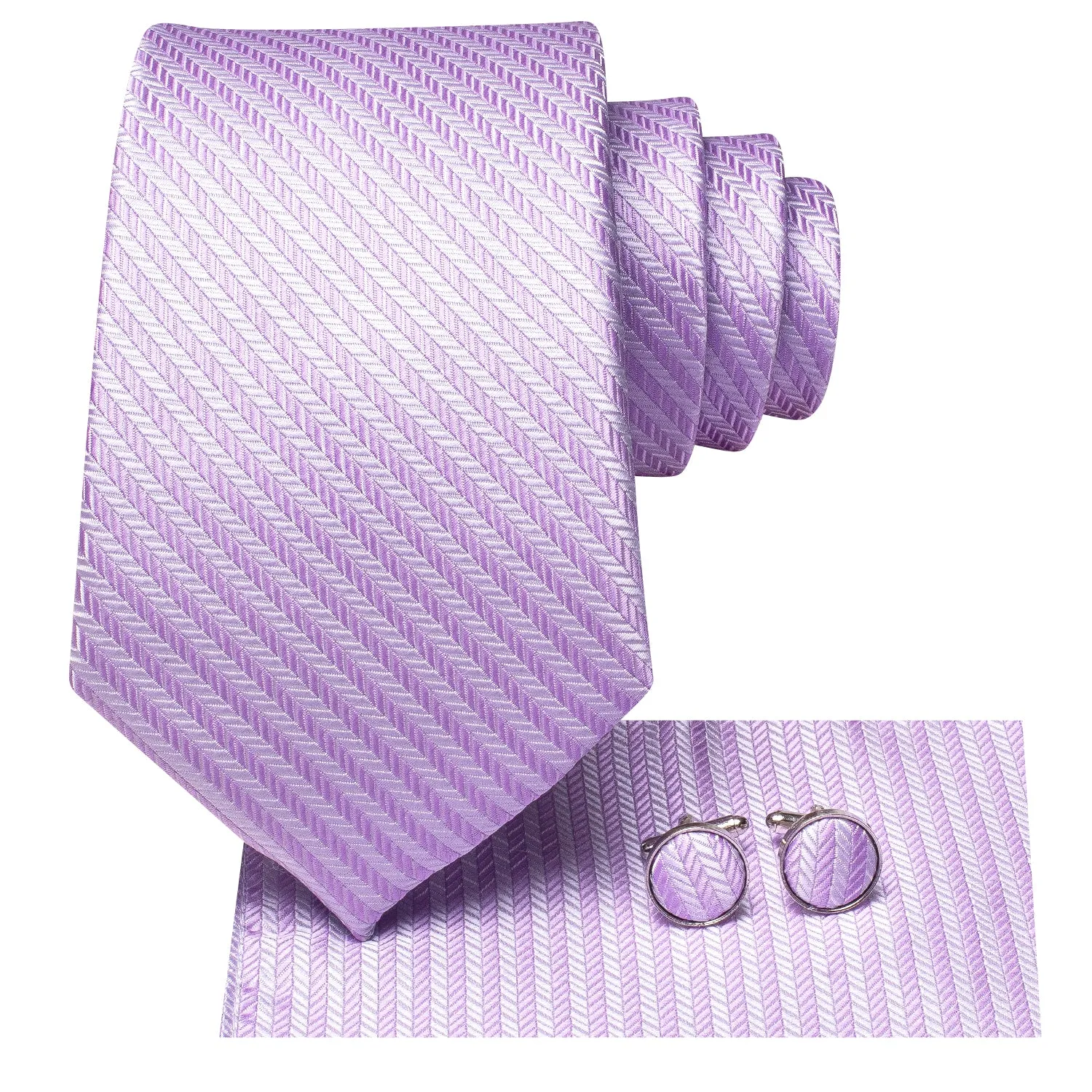 Light Purple Striped Tie Pocket Square Cufflinks Set sold by Ties2You product image thumbnail 2