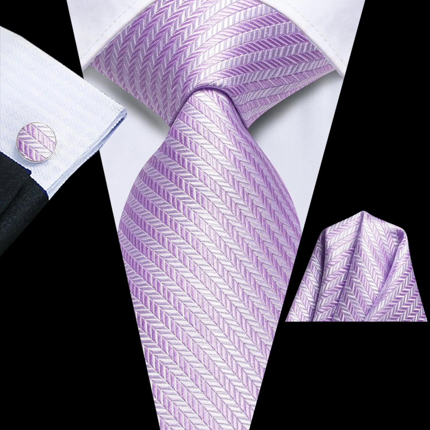 Light Purple Striped Tie Pocket Square Cufflinks Set sold by Ties2You