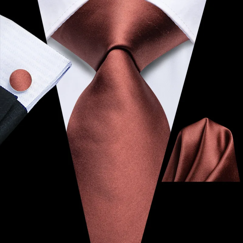 Brick Red Solid Tie Pocket Square Cufflinks Set sold by Ties2You