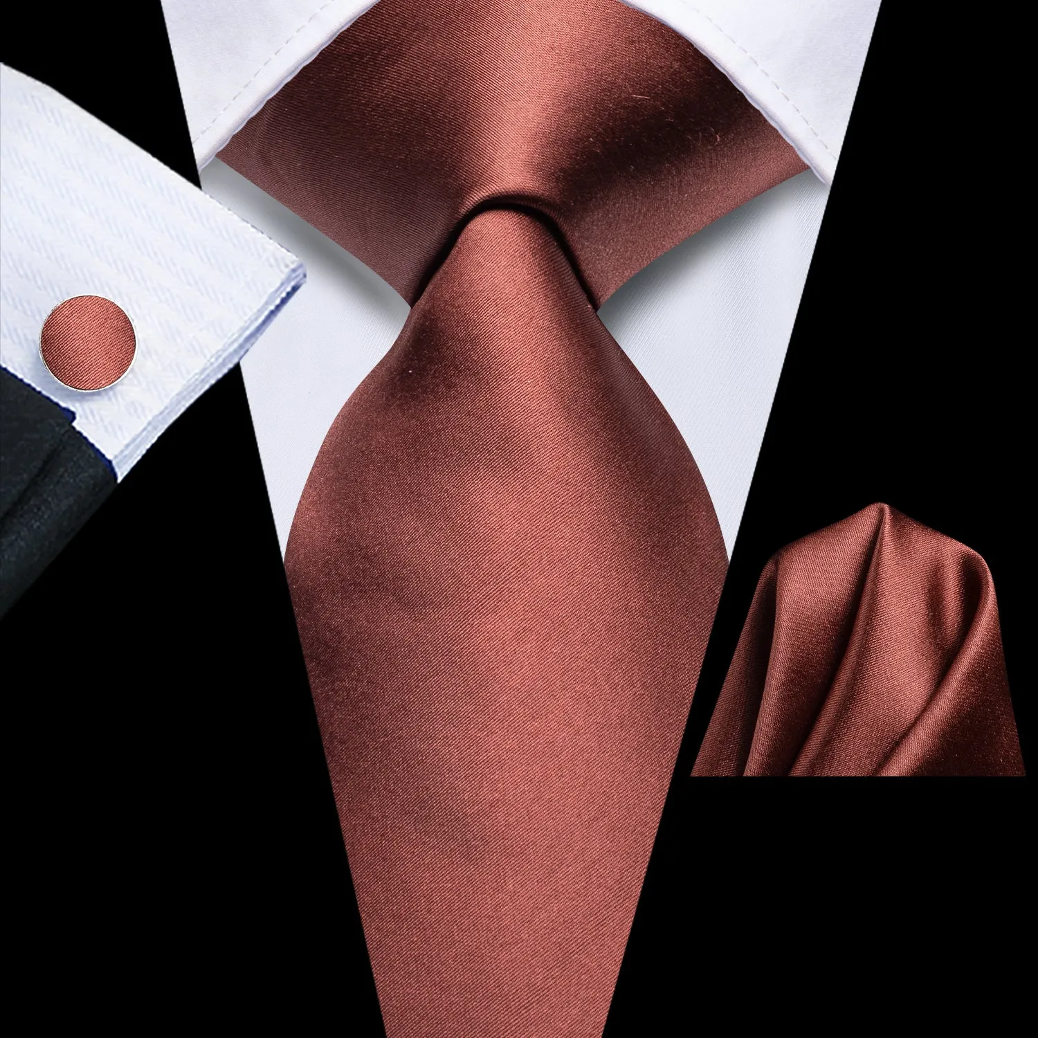 Brick Red Solid Tie Pocket Square Cufflinks Set sold by Ties2You