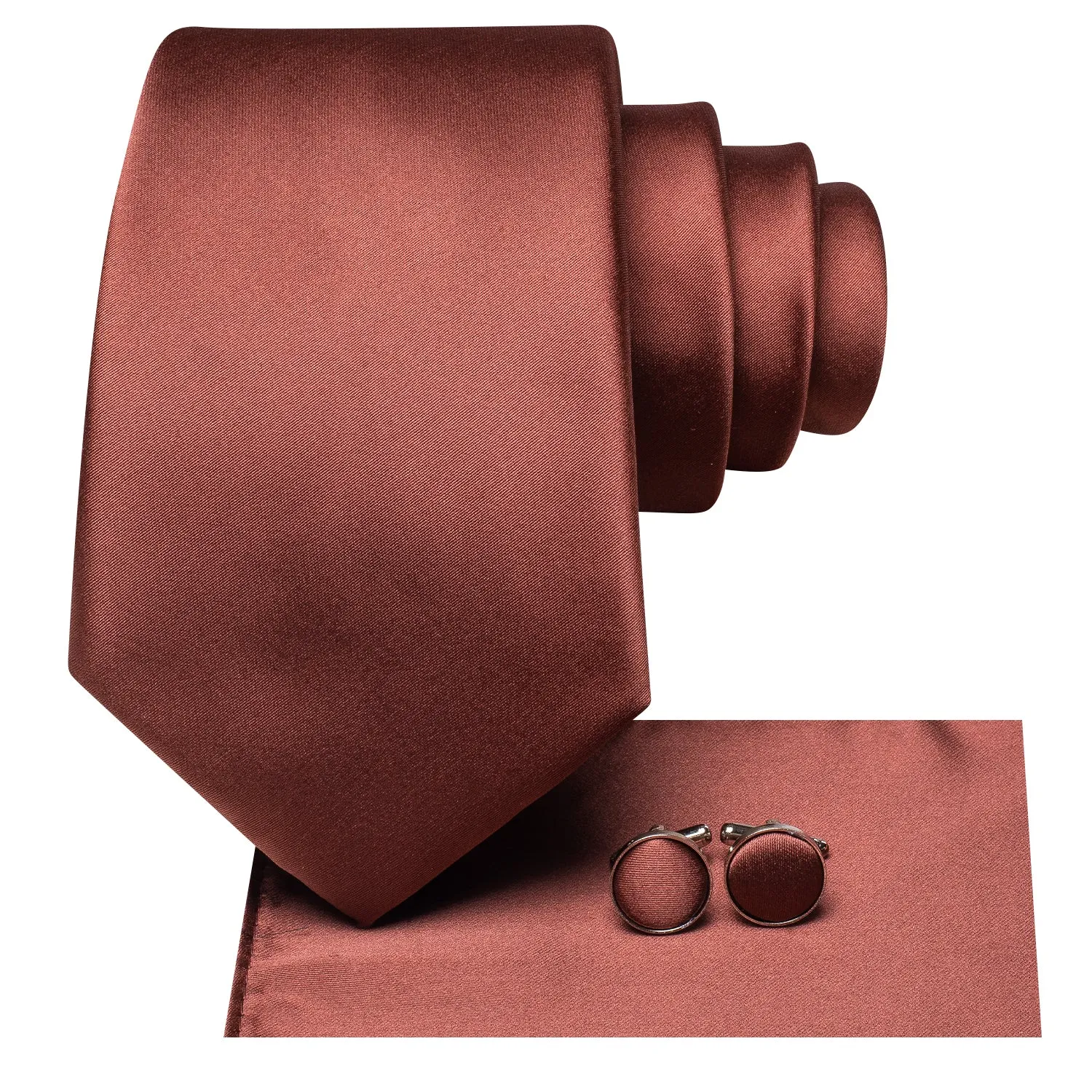 Brick Red Solid Tie Pocket Square Cufflinks Set sold by Ties2You product image thumbnail 2