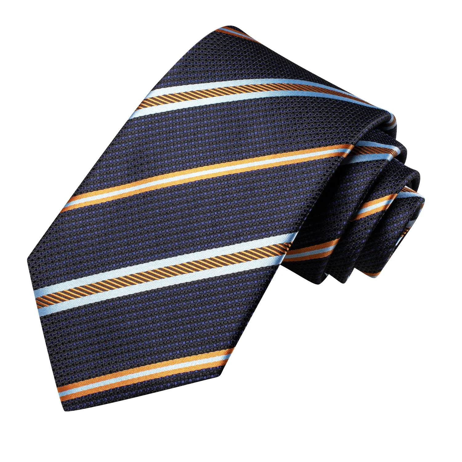 Ties2you Blue Tie Golden Striped Tie Pocket Square Cufflinks Set for Mens sold by Ties2You product image thumbnail 3