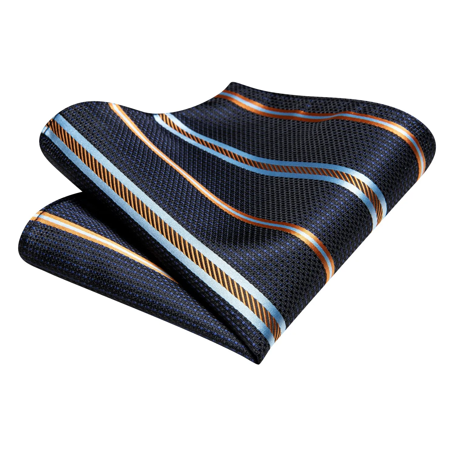 Ties2you Blue Tie Golden Striped Tie Pocket Square Cufflinks Set for Mens sold by Ties2You product image thumbnail 4