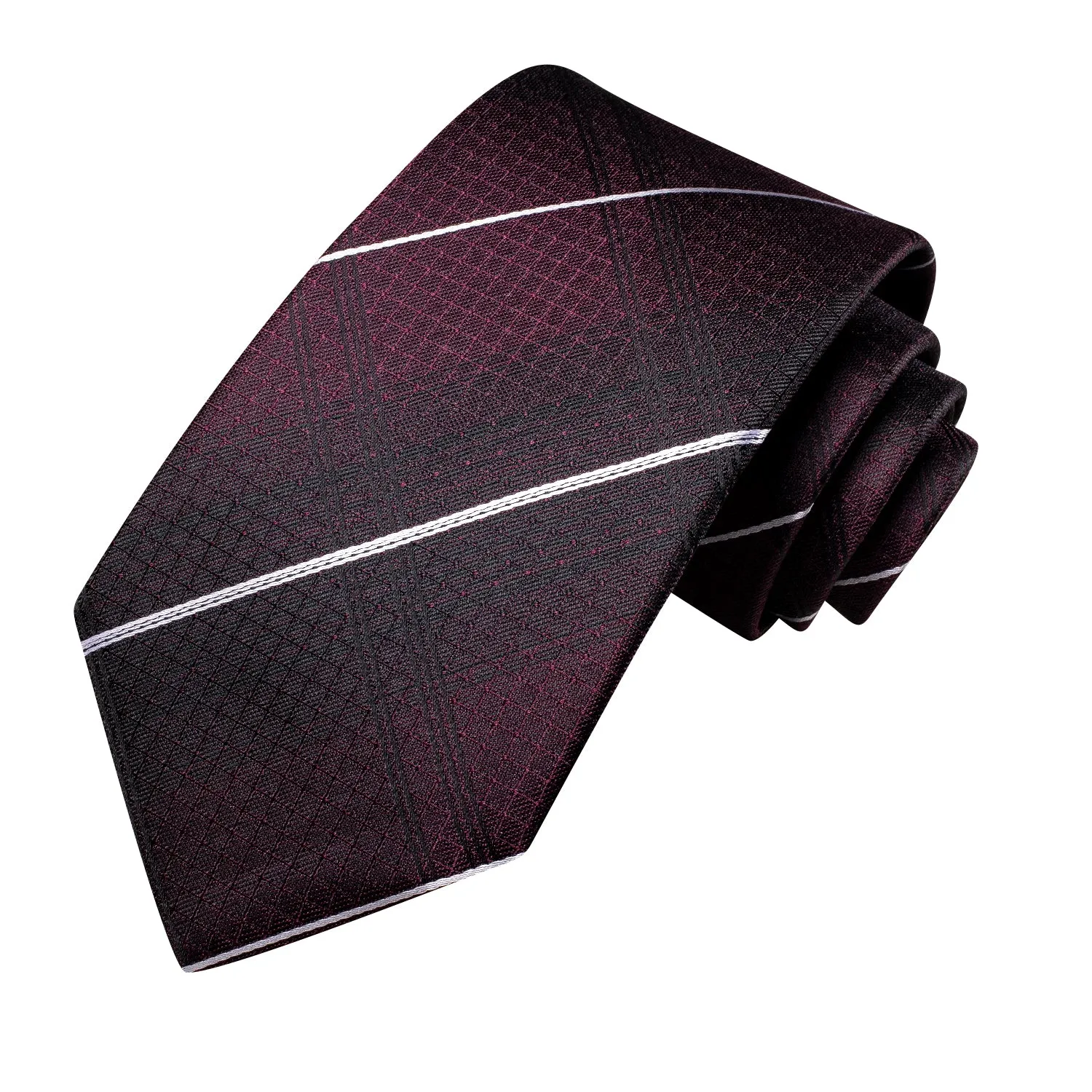 Burgundy Black Striped Tie Pocket Square Cufflinks Set sold by Ties2You product image thumbnail 3