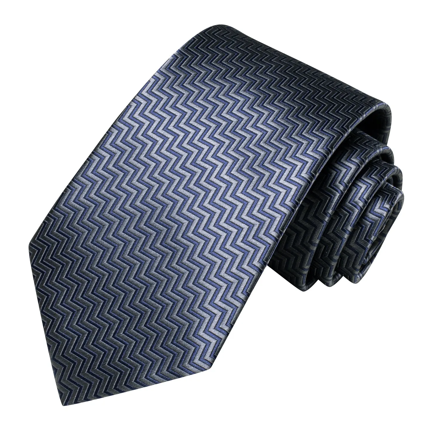 Ties2you Silk Striped Necktie for Men Grey Navy Blue Suit Tie Handkercheif Cufflinks Set sold by Ties2You product image thumbnail 3