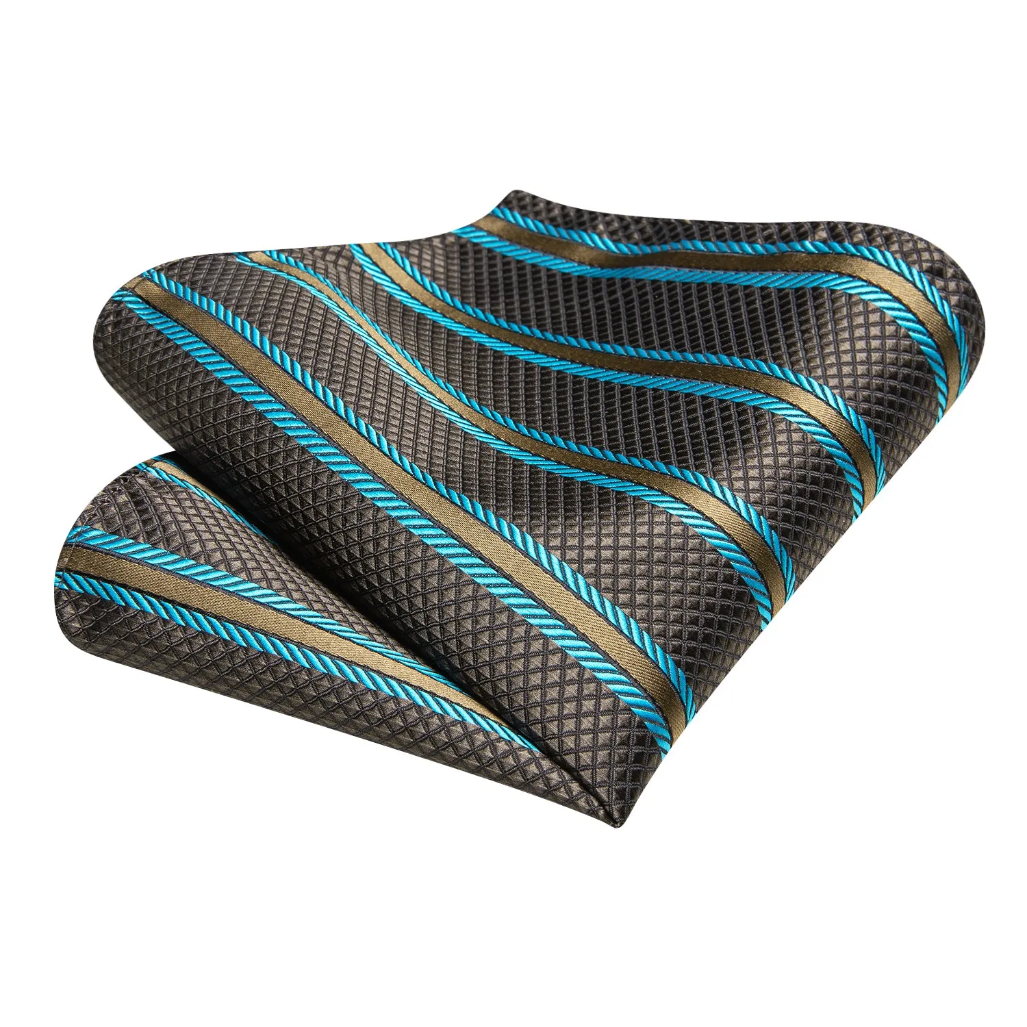 Brown Blue Striped Tie Pocket Square Cufflinks Set sold by Ties2You product image thumbnail 4