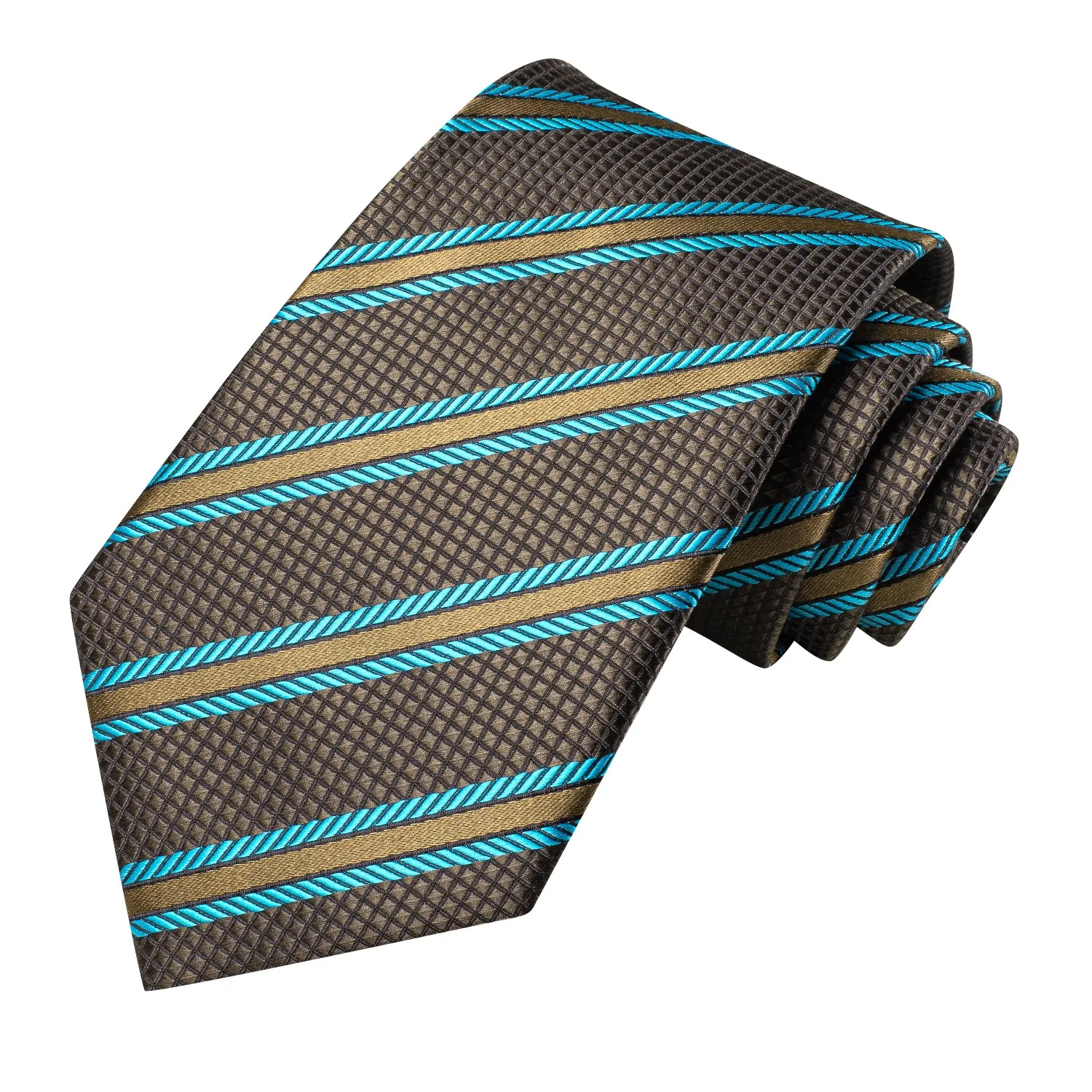 Brown Blue Striped Tie Pocket Square Cufflinks Set sold by Ties2You product image thumbnail 3