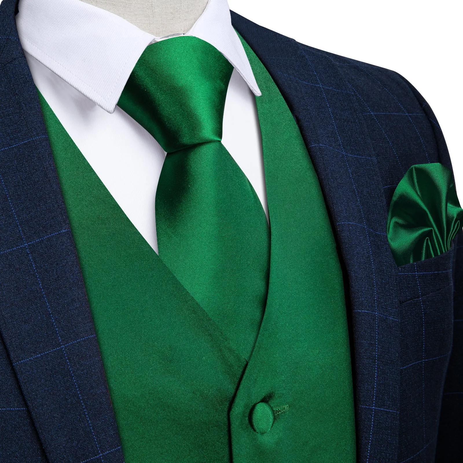 Satin Green Solid Men's Vest Tie Set sold by Ties2You