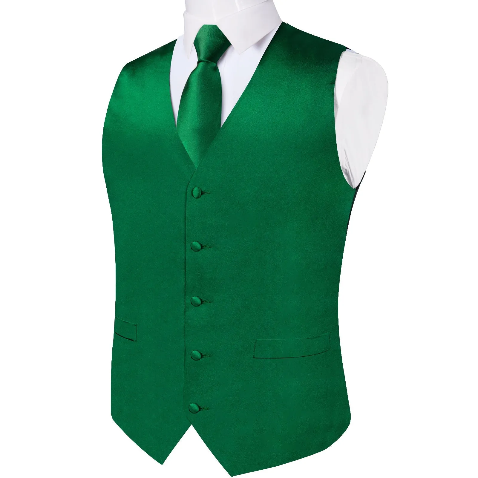 Satin Green Solid Men's Vest Tie Set sold by Ties2You product image thumbnail 3