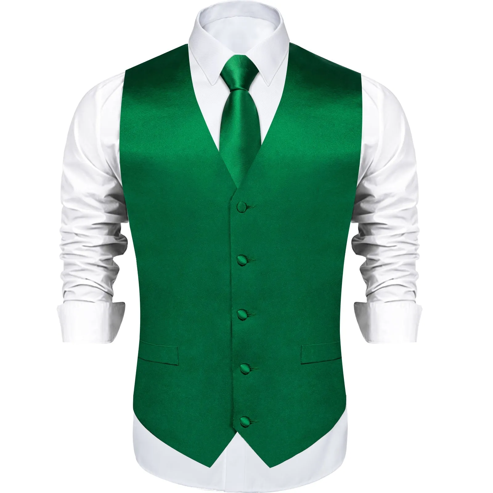 Satin Green Solid Men's Vest Tie Set sold by Ties2You product image thumbnail 4