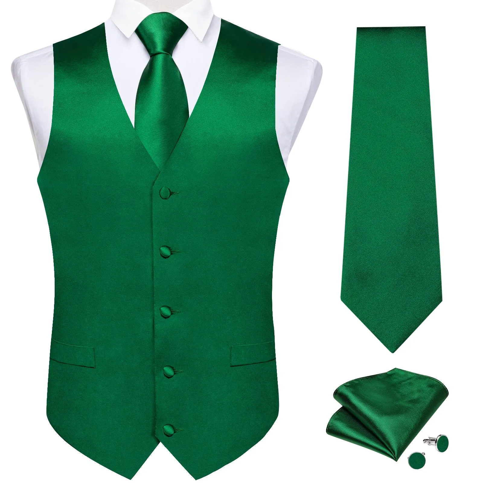 Satin Green Solid Men's Vest Tie Set sold by Ties2You product image thumbnail 5
