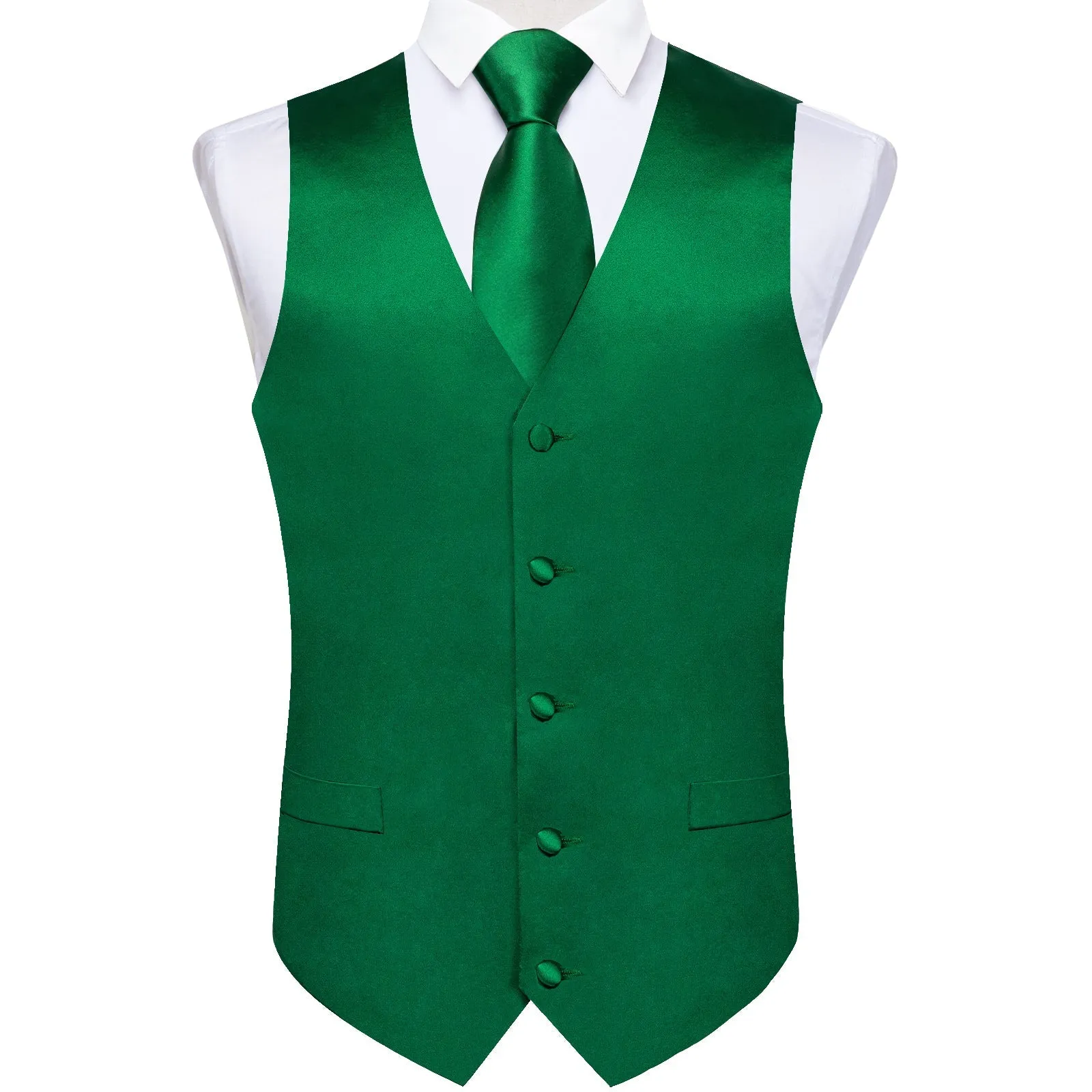 Satin Green Solid Men's Vest Tie Set sold by Ties2You product image thumbnail 2