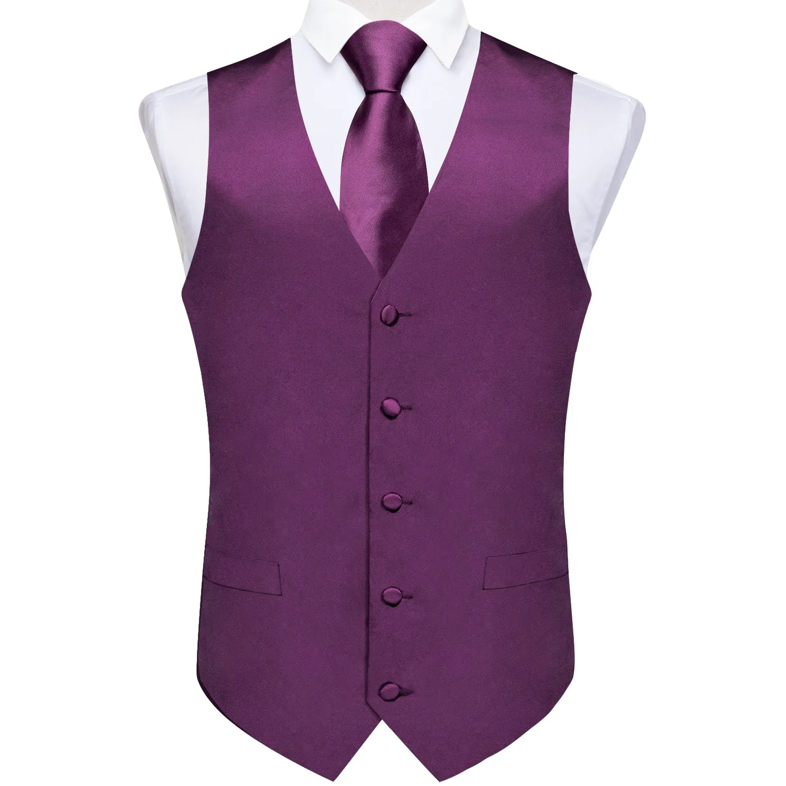 Ties2you Vest for Men Satin Dark Purple Solid Vest Tie Hanky Cufflinks Set sold by Ties2You product image thumbnail 3