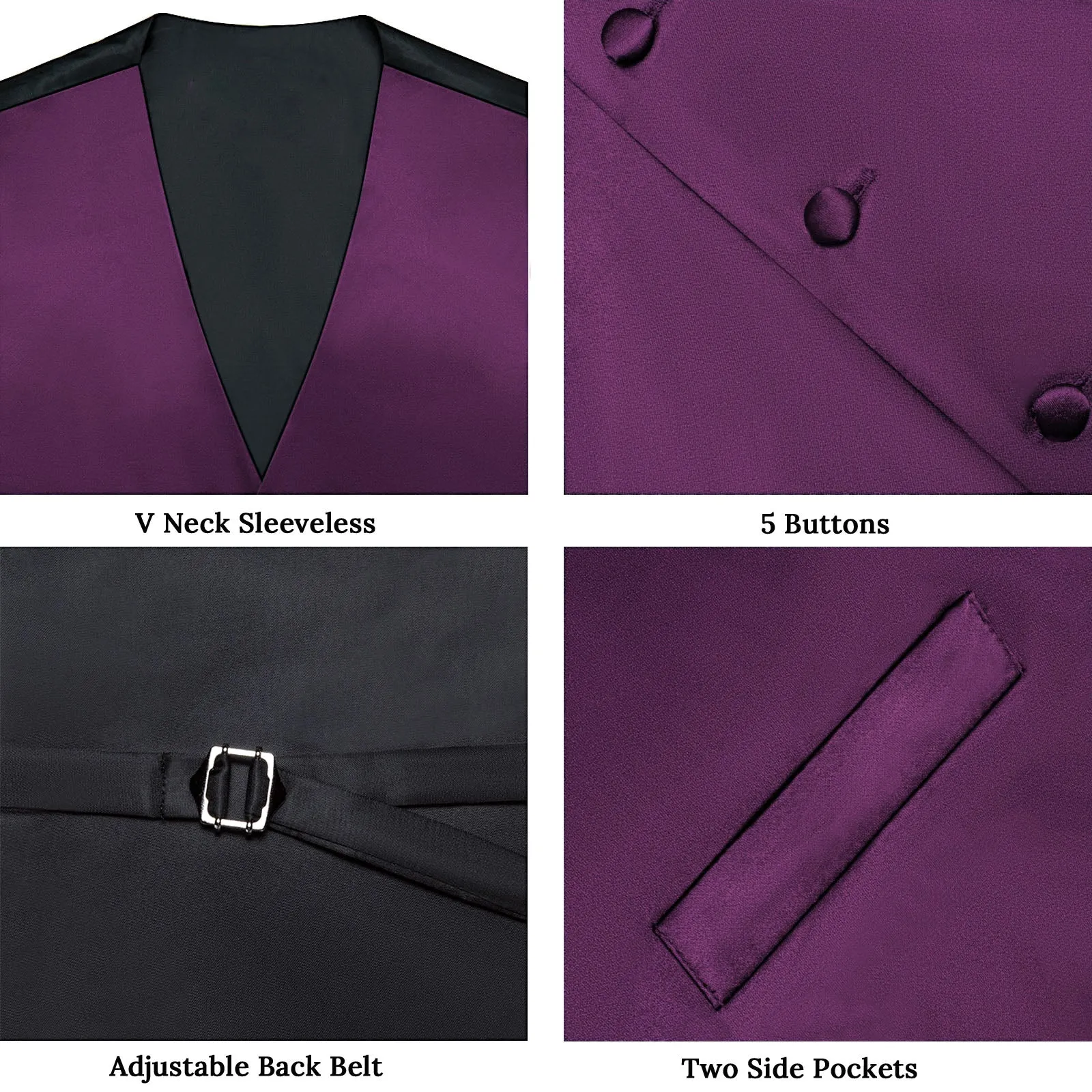 Ties2you Vest for Men Satin Dark Purple Solid Vest Tie Hanky Cufflinks Set sold by Ties2You product image thumbnail 5