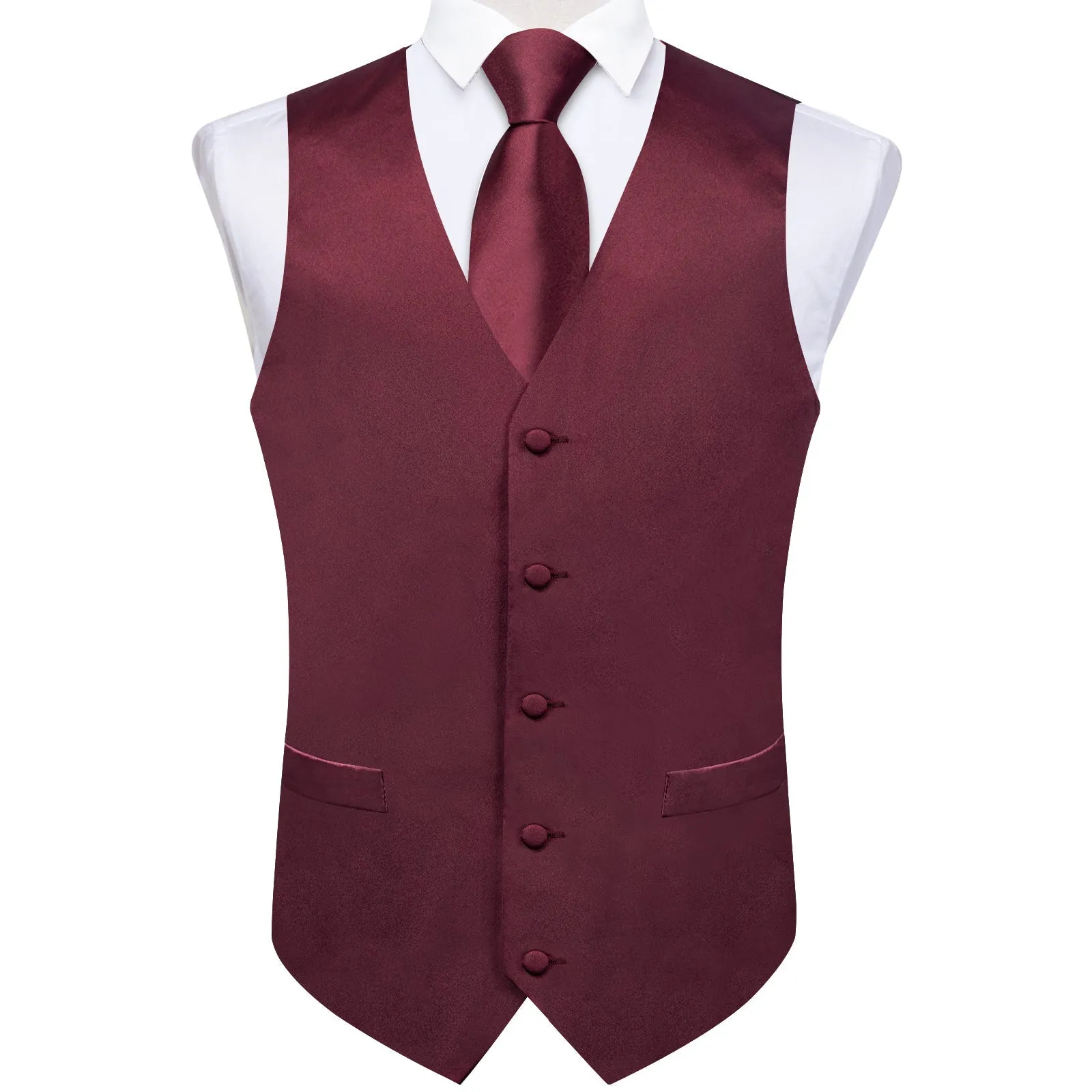 Ties2you Wine V-Neck Tuxedo Waistcoat Mens Slim Fit Suit Vest Tie Hanky Cufflinks Set sold by Ties2You product image thumbnail 5